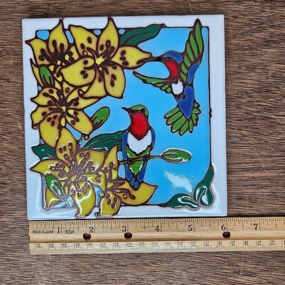 Earthtones Hummingbird Ceramic Art Tile 1995‎ Tucson AZ 6x6 Wall Hanging 5031A